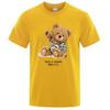 Sitting Machine Bear Cartoon Prints Funny T-Shirt Men Loose Cotton Clothing Crewneck Breathable Casual T Shirt Oversized Tees