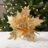 New 26CM Artificial Poinsettia Flower Glitter Sparkling Simulation Flowers Sequins Christmas Glitter Flower New Year Festival