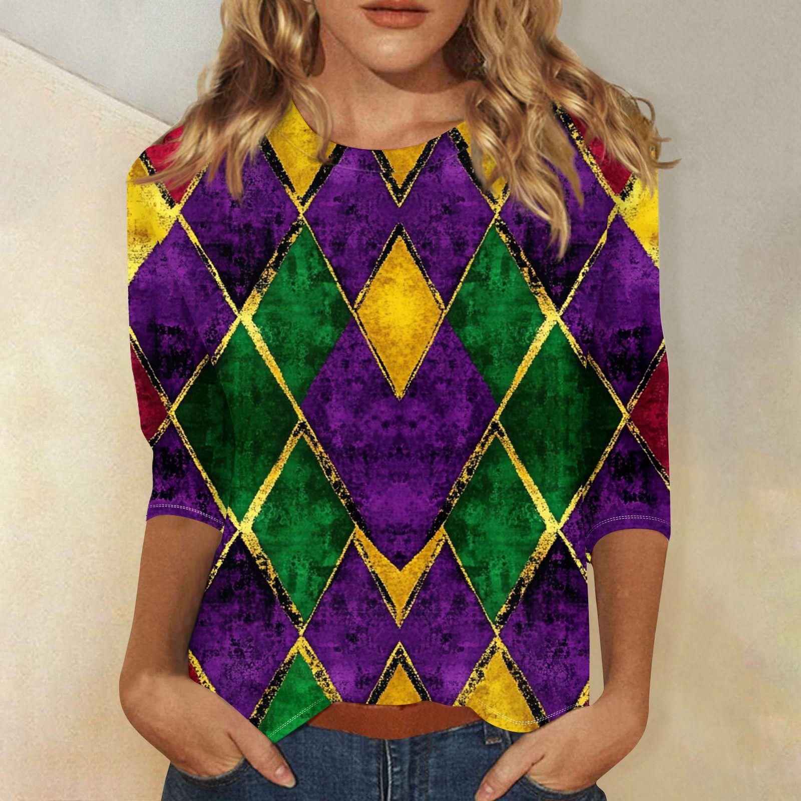 

Женская мода свободный повседневный топ с семью рукавами и круглым вырезом с карнавальным принтом XL