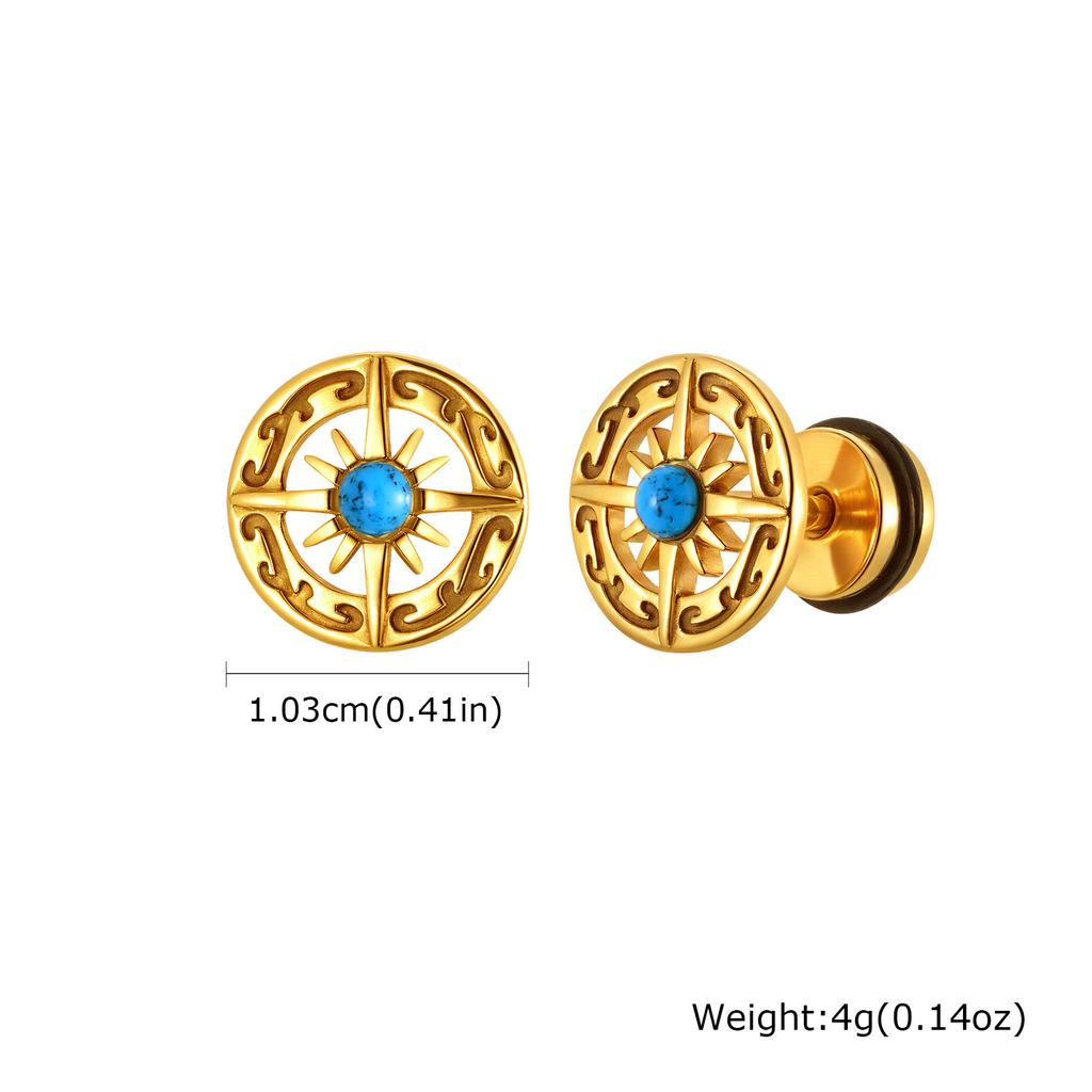 Vintage Gothic Norse Viking Stud Earrings for Men Boys, Rock Punk Runes Round Earrings, Fashion Piercing Jewelry Gift