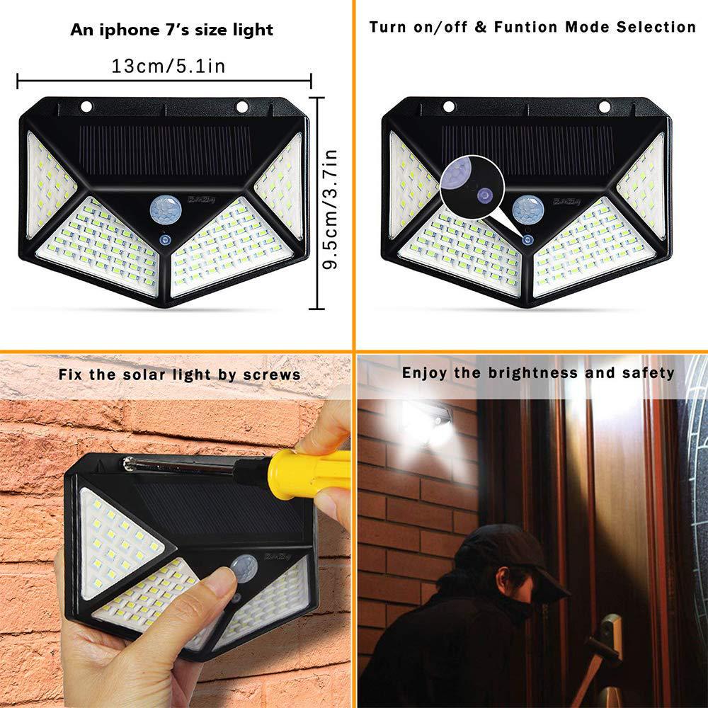 1-4PCS Solar LED Wall Light,100 LED Outdoor Motion Sensor Lights Waterproof Solar Wall Lamp for Garden Fence Yard Pathway Stairs