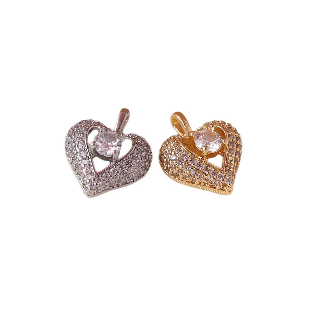 Dual-Color Rhinestone Heart Pendant Necklace - Luxurious Gold & Silver Accessory