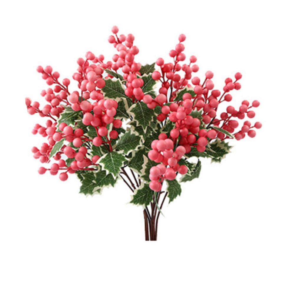 

Set of 8 Realistic Artificial Holly Berry Branches Red Pink for Holiday Decor Table Centerpieces and Floral Arrangements светло-розовый