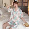 Popular Plaid Cardigan Loungewear Girl Home Cartoon Cute Summer Ice Silk Short-Sleeved Suit