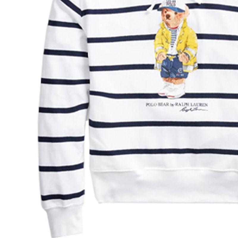 Polo Ralph Lauren Logo Stripe Printed Long Sleeve Hoodie Men hoodies White 710795725-001
