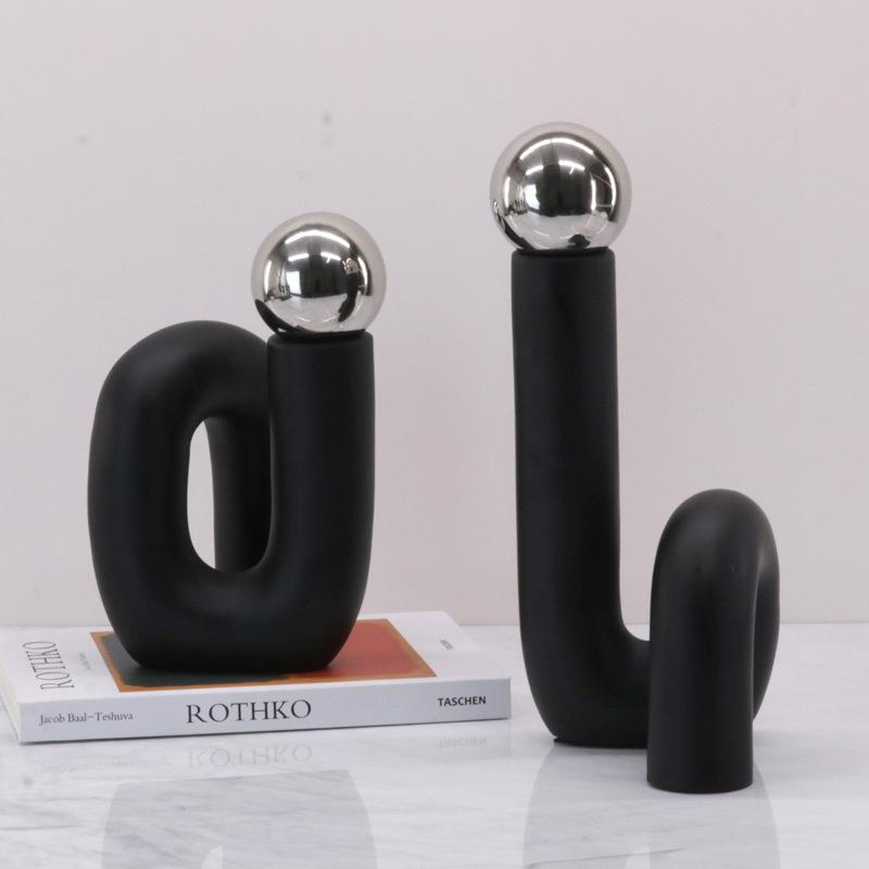 Simple Modern Electroplated Metal Decorative Ball Creative Blue and White Twisted Flower Arrangement Ornaments S-shaped Elbow Model House Accessories