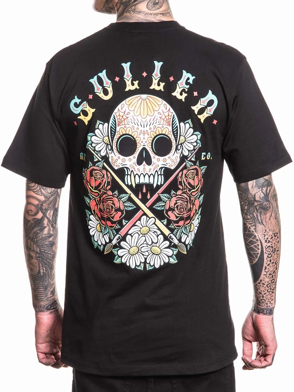

Sullen Men s Los Muertos Short Sleeve Standard T-shirt Tattoo Roses Skull Tee 4XL