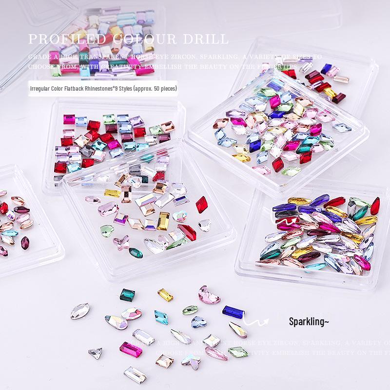 Colorful Crystal Flatback Rhinestones: Heart, Marquise, Octagon & Long Strip Shapes, Approx. 50pcs