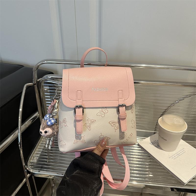 

Трендовый рюкзак для поездок на работу, женский, новый, дорожный, маленький рюкзак, текстурная ПУ сумка Without pendant розовый