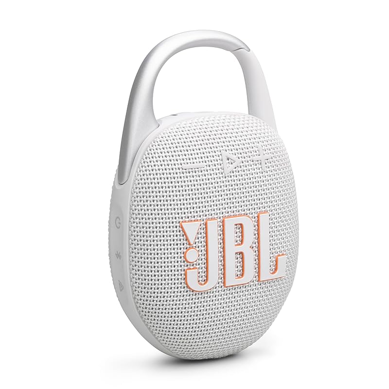 

JBL CLIP5 bluetooth speaker USB C charging/IP67 dustproof/waterproof/App compatible/Carabiner structure/Equipped with passive radiator/Portable/White