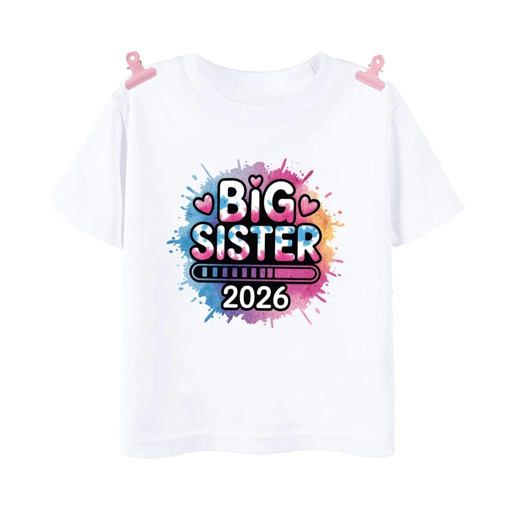 Zum großen Bruder/zur großen Schwester 2026 befördert Gedrucktes Kinder-T-Shirt Kinder Sommer-Outfit Kurzarmhemden Baby-Ankündigungs-Kleidung