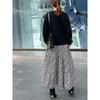 Korean Style Plus Size Women's Clothing Chubby Girl Black Round Neck Long Sleeve Sweater T-shirt Stitching Floral Large Swing Fake Two-Piece Dress