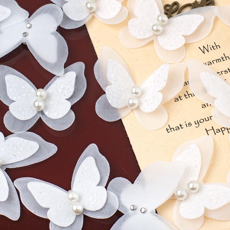 

10 шт./лот Двухслойная 3D кружевная нашивка с бисером Стерео аппликация в виде бабочки Ручная работа DIY Свадебное платье Невеста Украшение для волос Фата 4*4см белый