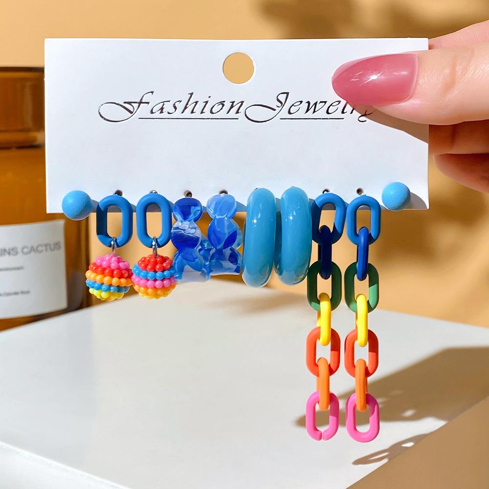Exaggerated Shape Earrings 6-Piece Set Premium Geometric Light Luxury Earrings Earstuds Earrings Combination Jewelry Gift