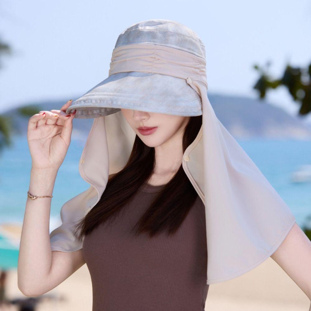 Wide-Brimmed Sunshade Sun Hat Sunscreen Mask Hat Windproof Rope Shawl Fisherman Hat Cycling