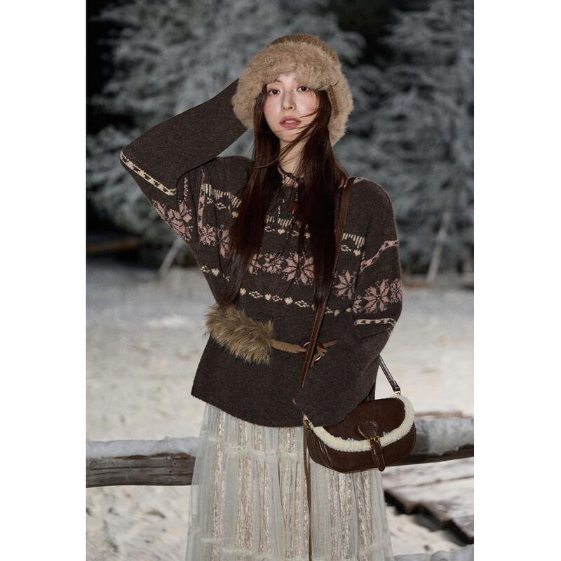 Mishow Women s Winter Fair Isle Snowflake Jacquard Sweater S