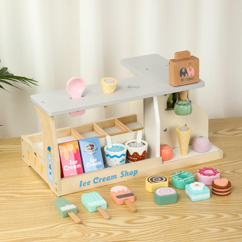 Wooden simulation dessert ice cream making commissary Play house Cecile store Desktop kitchen Educational toys