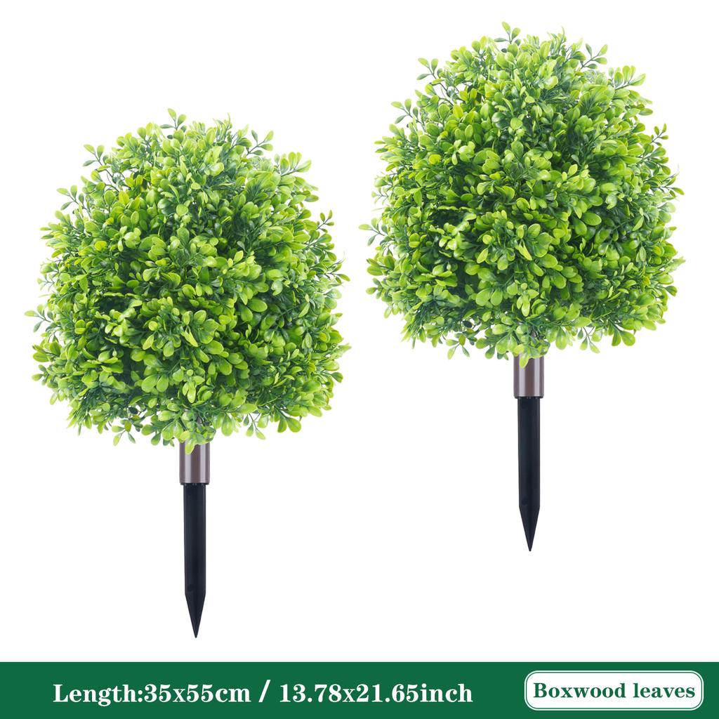 Uflower 1/2pcs Artificial Boxwood Topiary Ball with Spikes for Outdoor, UV Resistant Shrubs Plants, for Garden, Yard, Patio