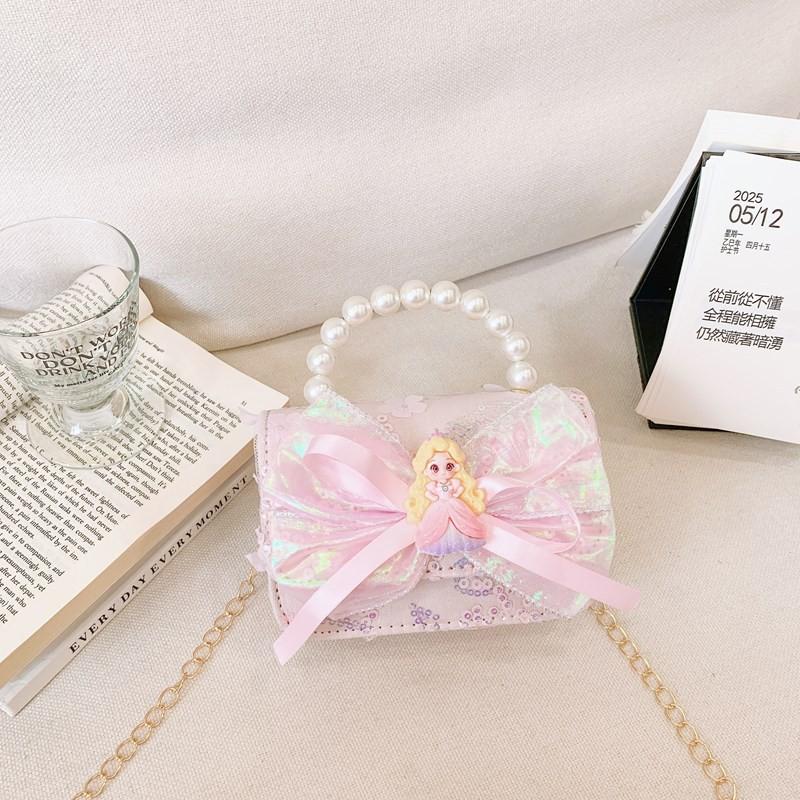 Little Girls Elegant Bow Shoulder Bag Fashionable Chain Strap Versatile Kids Purse