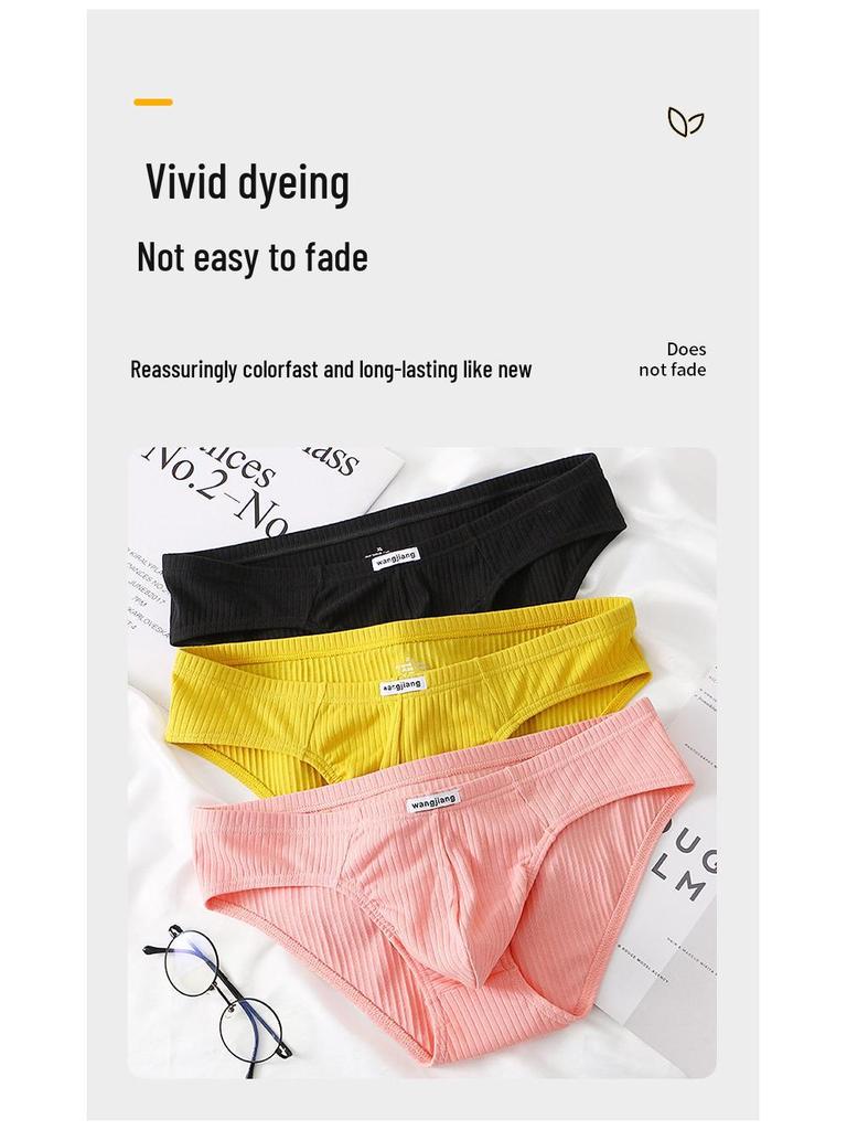 Men's Low Waist Pure Cotton Triangle Underwear with Separated Pouch