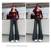 2025 New Korean Style Fleece Flared Pants for Girls - Autumn/Winter Elastic Straight-Leg for Middle School Students