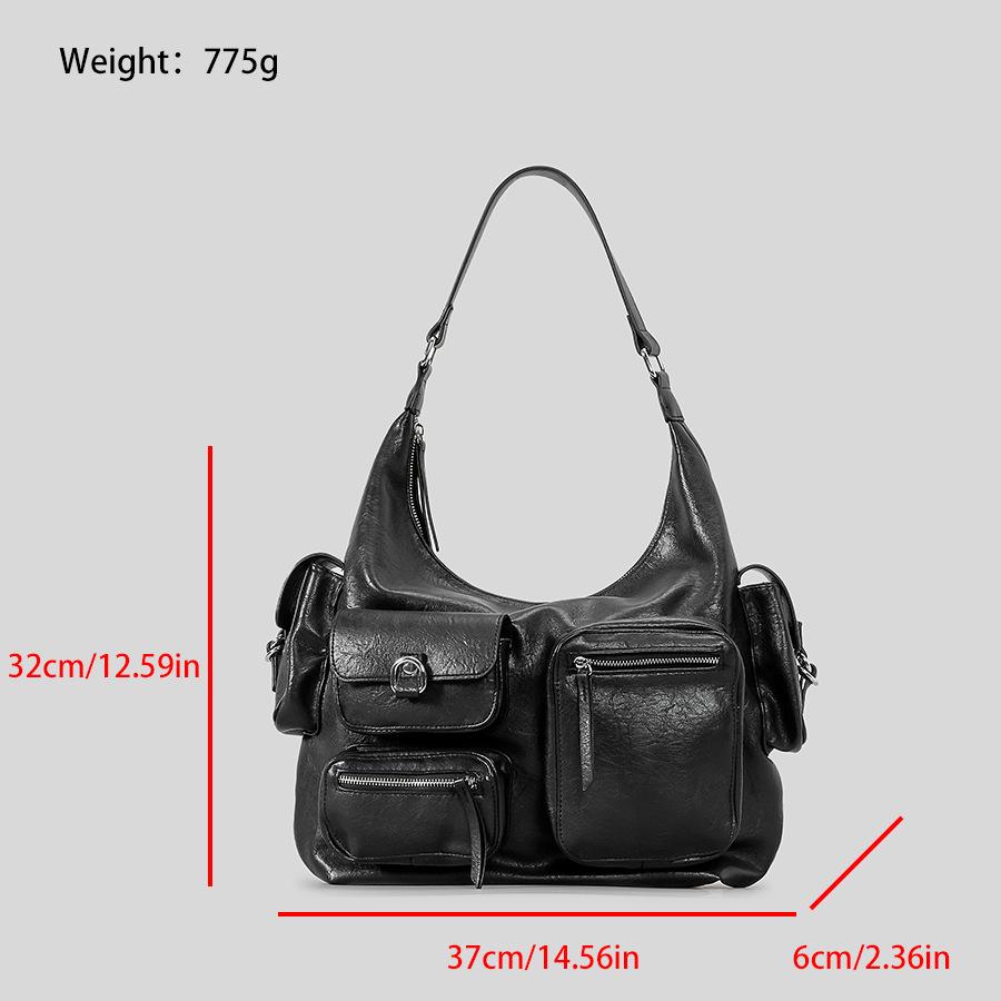 2024 Retro Multi-Pocket PU Motorcycle Shoulder Bag - Large Capacity Punk Style Handbag for Women
