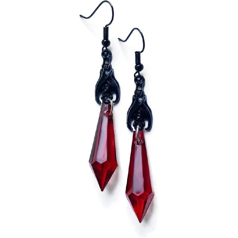 Gothic Dark Bat Dangle Earrings Red Black Crystal Gems Bat Earrings Punk Rock Style Bats Animal Earrings Halloween Costumes Earrings Jewelry for