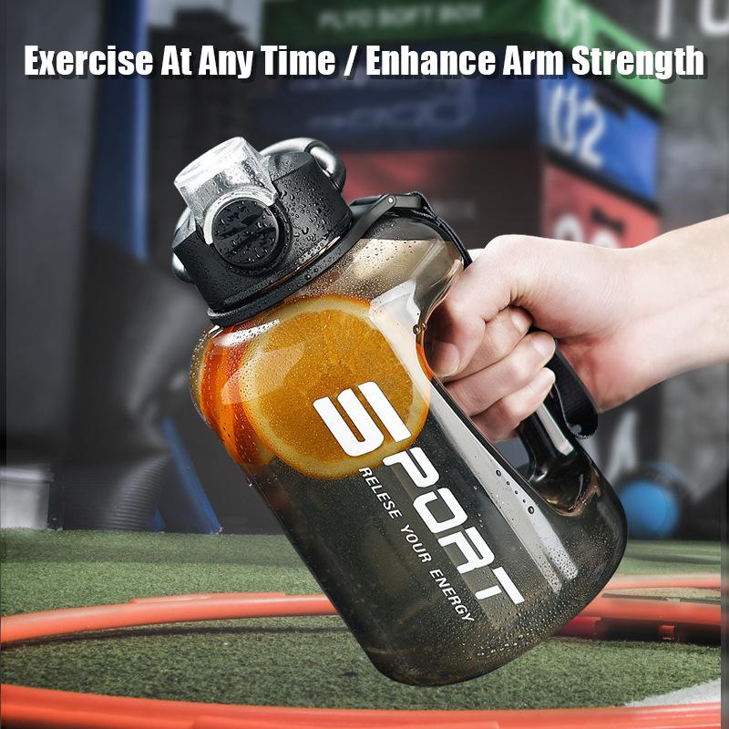 OLIKEI Wasserflasche für Fitnessstudio und Fitness, mit Griff und Strohhalm, großes Fassungsvermögen, Outdoor-Sport-Wasserflasche, BPA-frei, auslaufsicher, tragbar, Wasserkocher mit Sprungdeckel, 1,7 l/2,5 l