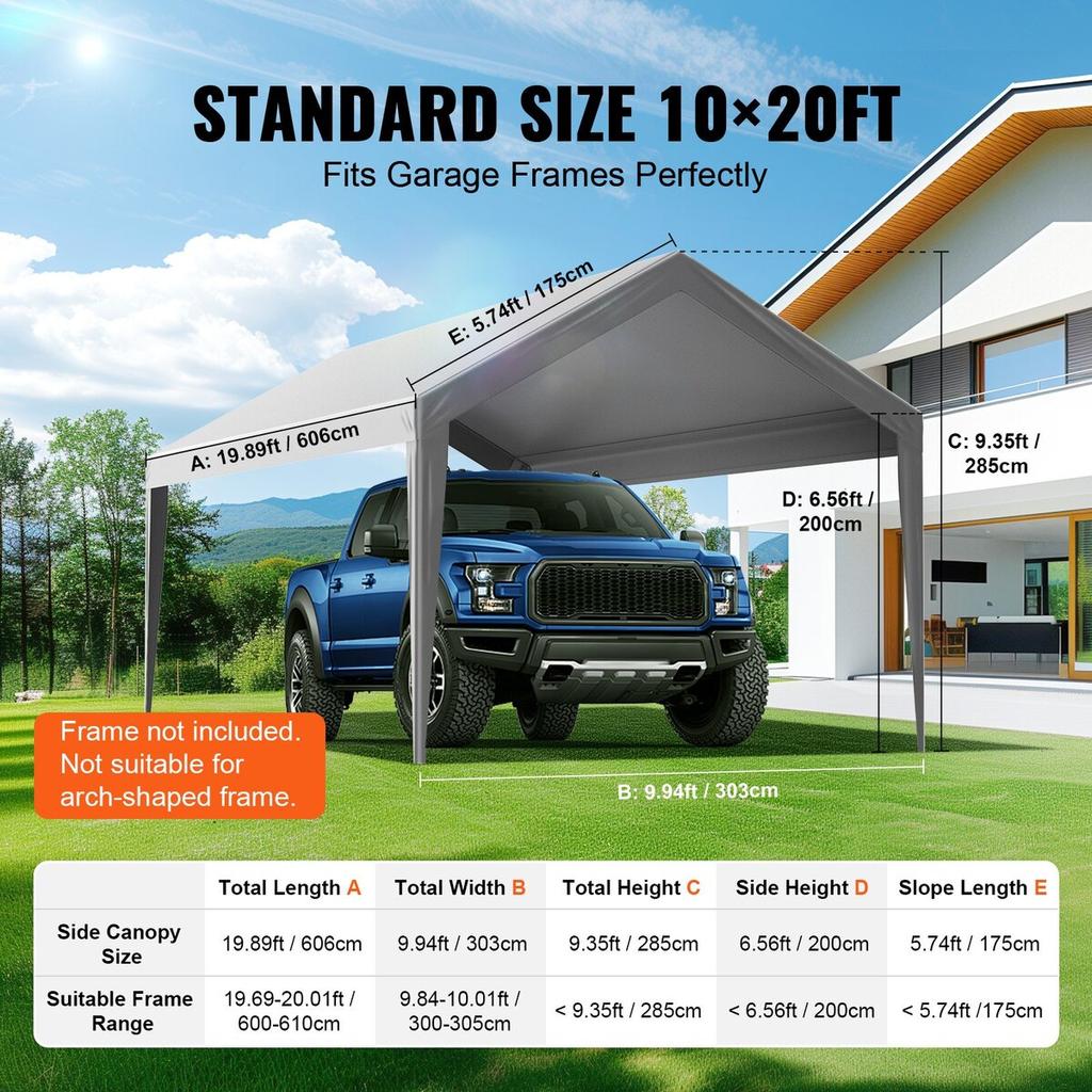 Carport Replacement Canopy Cover 6100 x 3040 mm Garage Top Tent Shelter Tarp Heavy-Duty Waterproof & UV Protected, Easy Installation with Ball