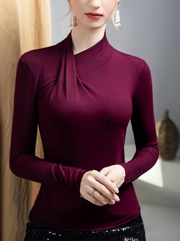 Autumn/Winter 2025 Women's Cross-Neck Long-Sleeve T-Shirt: Designer Chic Base Layer