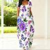 Women Plus Size Round Neck Short Sleeve Floral Printed Side Pockets Loose Maxi Dress