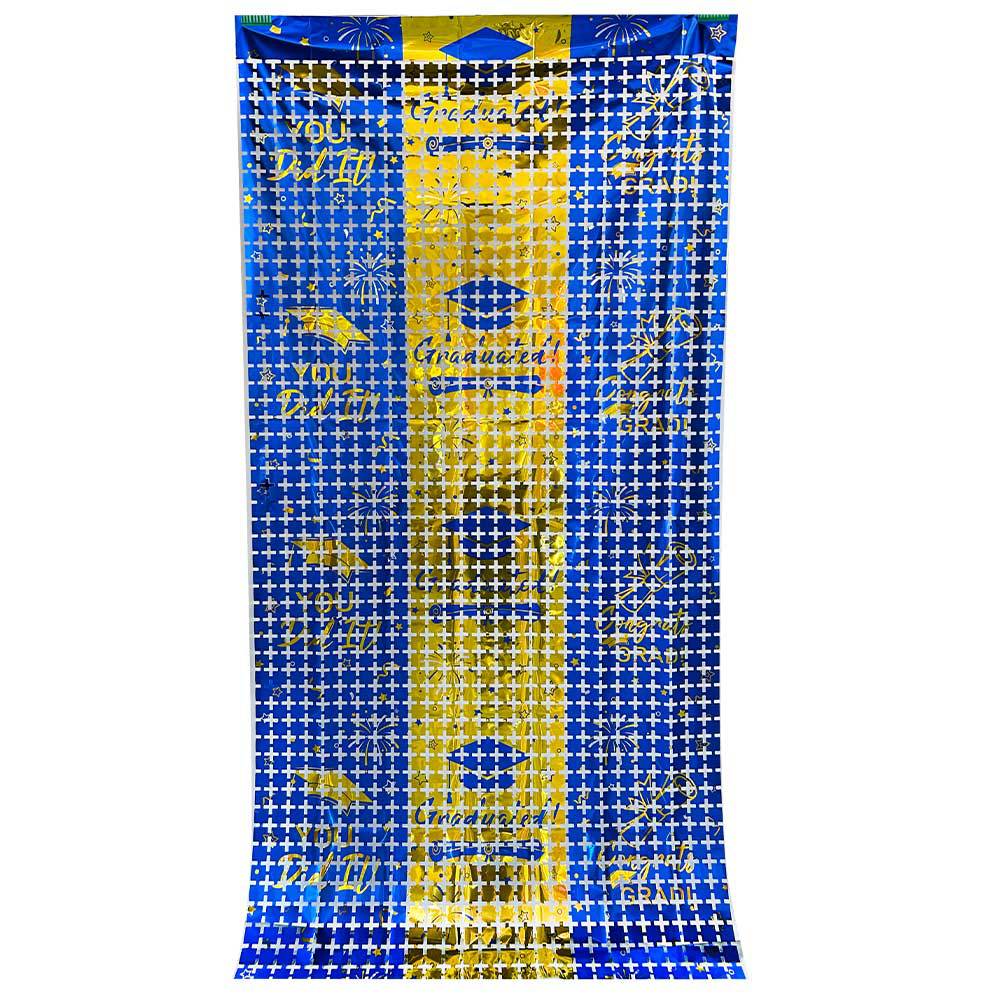 2026 Graduation Square Foil Fringe Curtain Metallic Tinsel Backdrop Door Curtain with Grad Cap Theme for Graduation Party