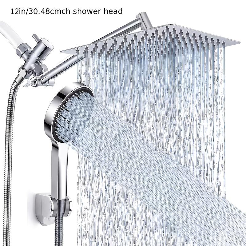 High Pressure Rain and Handheld Shower Head Combo, 11-Inch Extension Arm, 9 Settings, Adjustable Height and Angle, Chrome or Matte Black