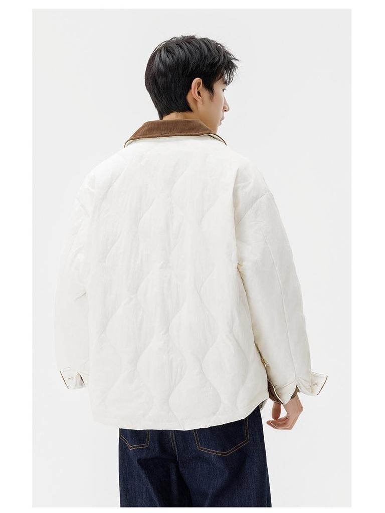 Men's Trendy American Retro Wave Pattern Duck Down Jacket - Lightweight, Warm Workwear Outerwear