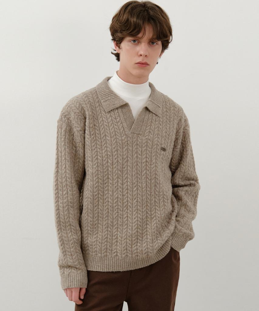 Wednesday Oasis British Cable Open Collar Knit_Beige(Wc25-Kn74)