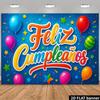 Fundal 2D La Mulți Ani Feliz Cumpleaños - Banner Colorat cu Stele și Balonașe pentru Petrecerea Copiilor