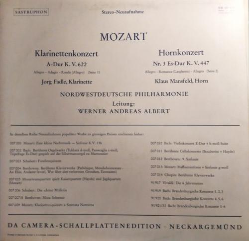

LP Record MOZART FADLE MANSFELD NORDWESTD Klarinettenkonzert Hornkonzert Nr SM007015 Sastruphon Germany Classical Used