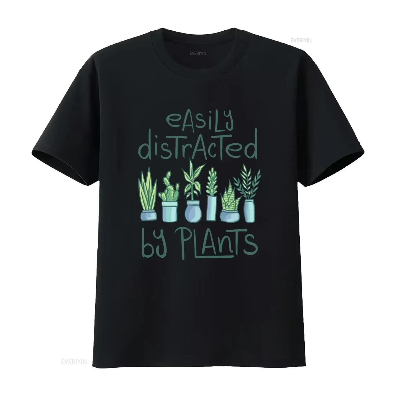 

Easily Distracted By Plants Botanist Funny 100 Cotton T Shirt vintage Washed Breathable Top For Everyday Wear Casual Slightly S чёрный