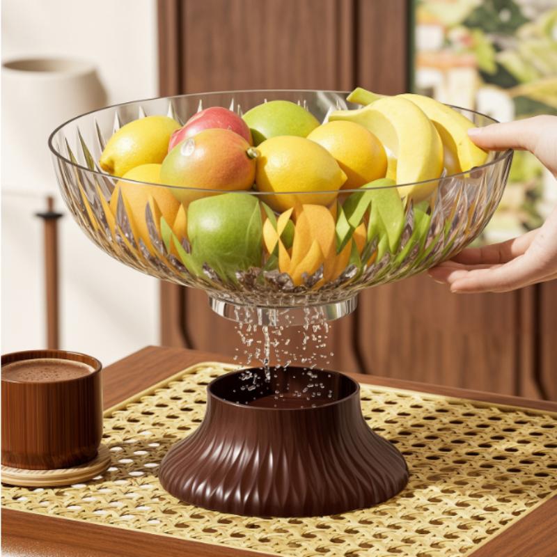 Round Transparent High-Legged Fruit Platter Tea Table Saves Space And Drains Water Plate Household Kitchen Storage Tray