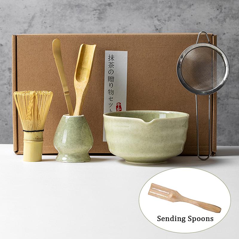 5/6Pcs Matcha Tea Set Bamboo Whisk Teaspoon Sieve Matcha Ceramic Bowl Matcha Whisk Japanese For Tea Lovers Tea-Making Tools