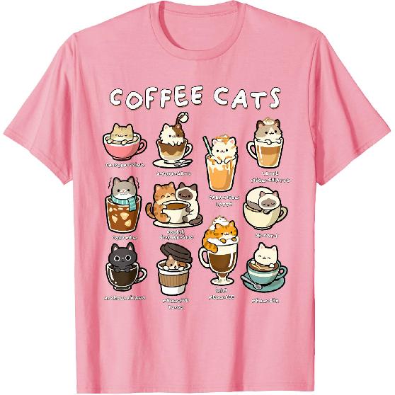 Cute Coffee Cats Kawaii Pun Funny Cat Lover Barista T-Shirt