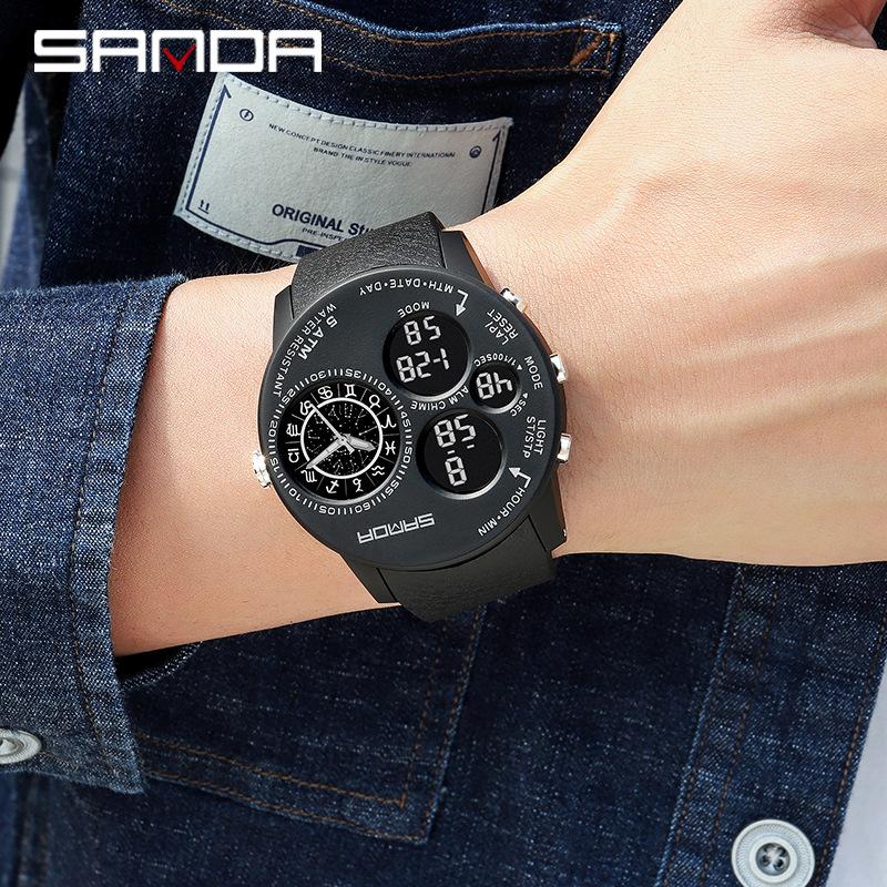 Sanda New Style Constellation Großes Zifferblatt Serie Herren Elektronische Uhr Multifunktionsuhren Mode Coole Herrenuhr