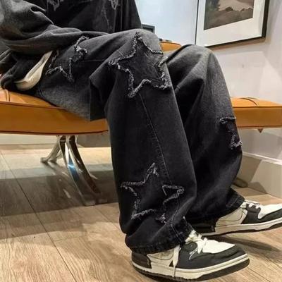 Mode Sterne Handtuch Stickerei Braun Herren Jeanshose Y2K Kleidung Gerade Hip Hop Baumwollhose Pantalon Homme