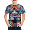 Camiseta de Verano para Niños con Estampado 3D Cuello Redondo Moda Versátil Transpirable Tendencia Casual
