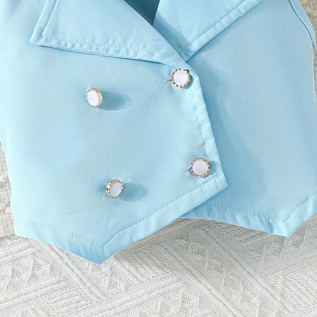 Girls' Fashionable Suit Set: Summer Sleeveless Top + Wide-Leg Pants Set
