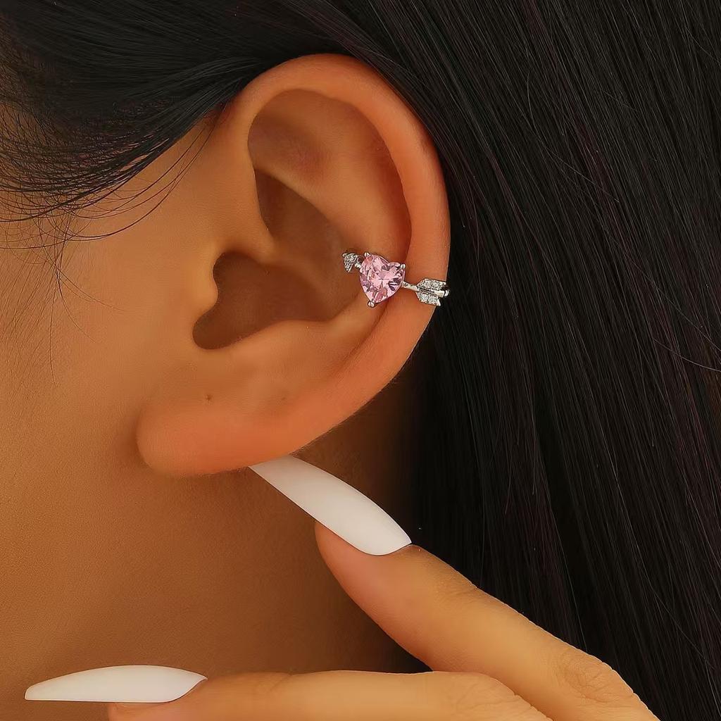 1PCS Cute Heart Arrow Pink Zircon Ear Bone Nail New Fashion Y2K Punk Small Earring for Women Girl Cochlea  Party Gift