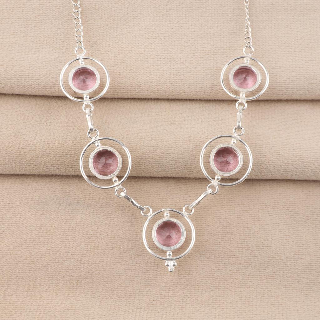 Pink Morganite Gemstone Silver Necklace, 925 Sterling Silver Women Necklace, Morganite Silver Jewelry, June Birthstone Gift RN-2-15