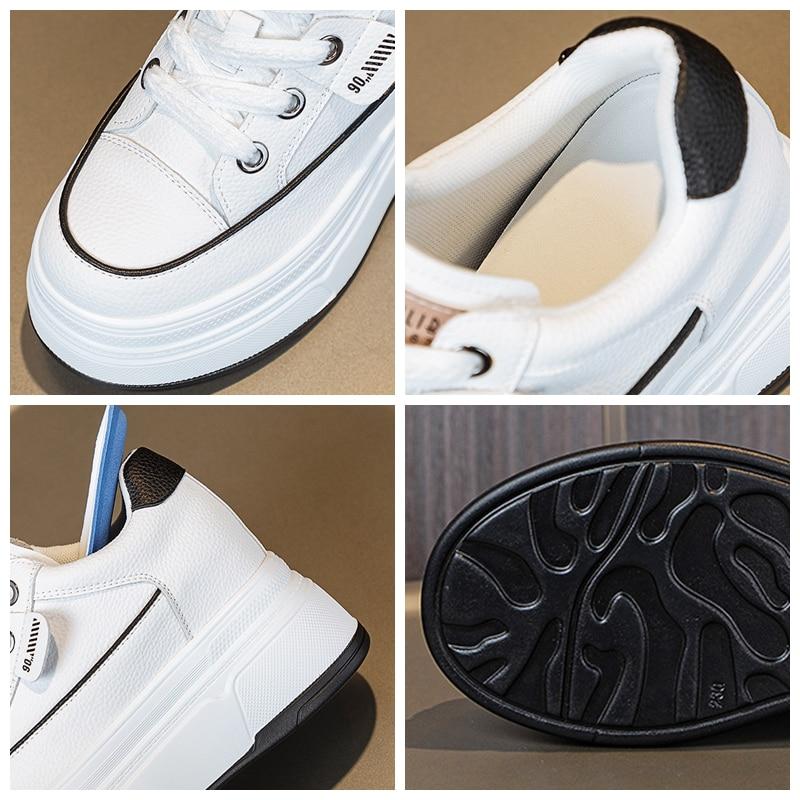 Fujin 9cm pravá kůže Ženy Skryté podpatky Ženy Ležérní Prodyšné robustní tenisky Platforma Vulkanizovaná módní letní obuv