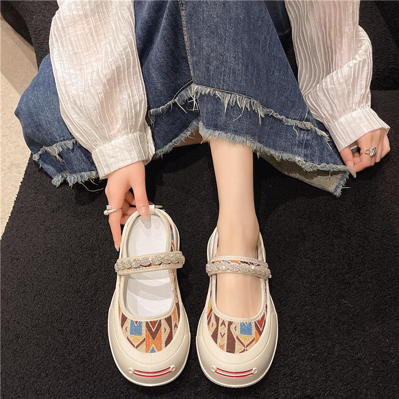 Lazy Shoes Women's 2025 Spring New Fashionable Versatile Cartoon Picture Women's Shoes Platform Casual One-pedal Muffin Canvas Shoes
