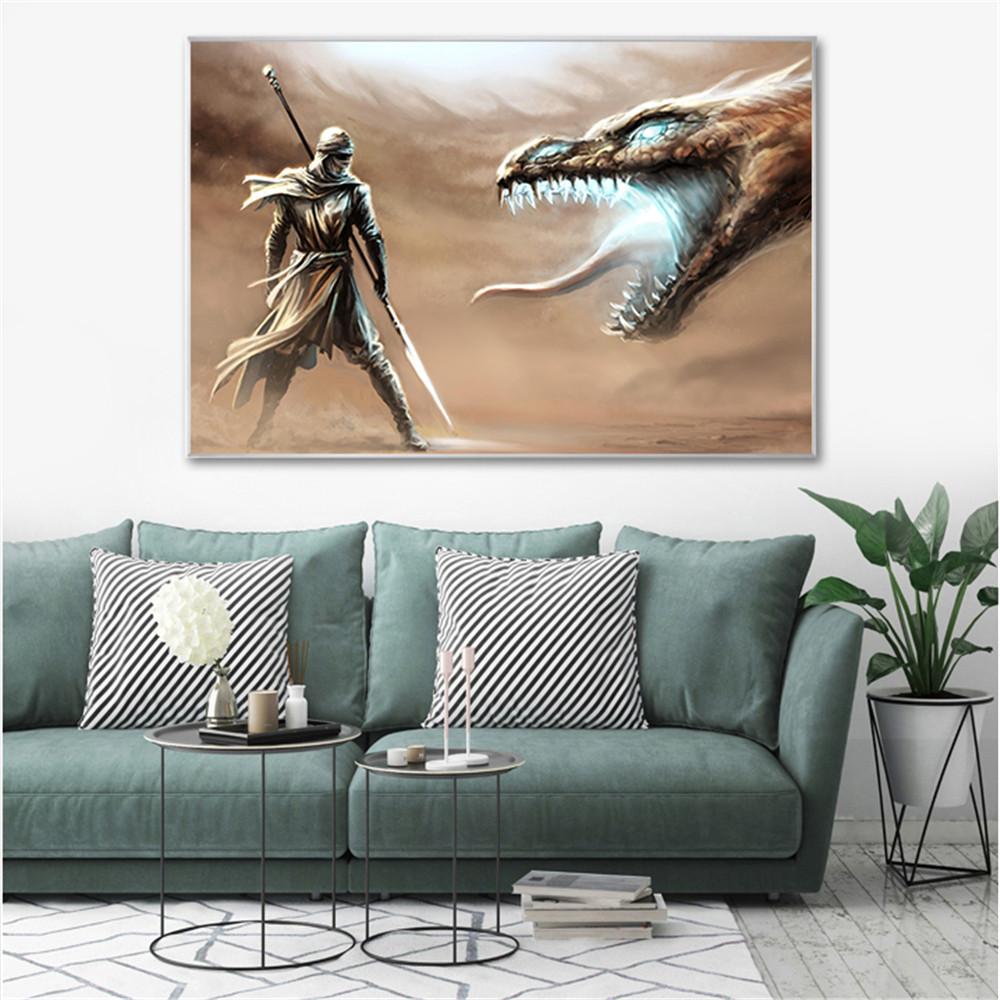 Abstract Oil Painting Wall Art Chinese Dragon Poster Vintage Canvas Pictures For Living Room Decroation Home Decor